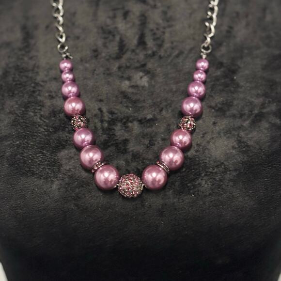 Purple‎ Beaded Statement Necklace Rhinestone Accents Adjustable Chain Bold - Picture 1 of 5